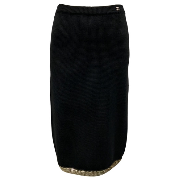 CHANEL VINTAGE 1999 BLACK SEQUINED WOOL KNIT SKIRT - Picture 1 of 5